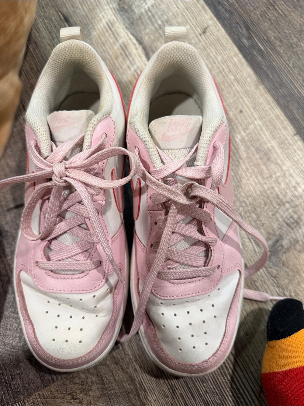 Nike Pink and White Low-Top Sneakers with Light Pink Swoosh